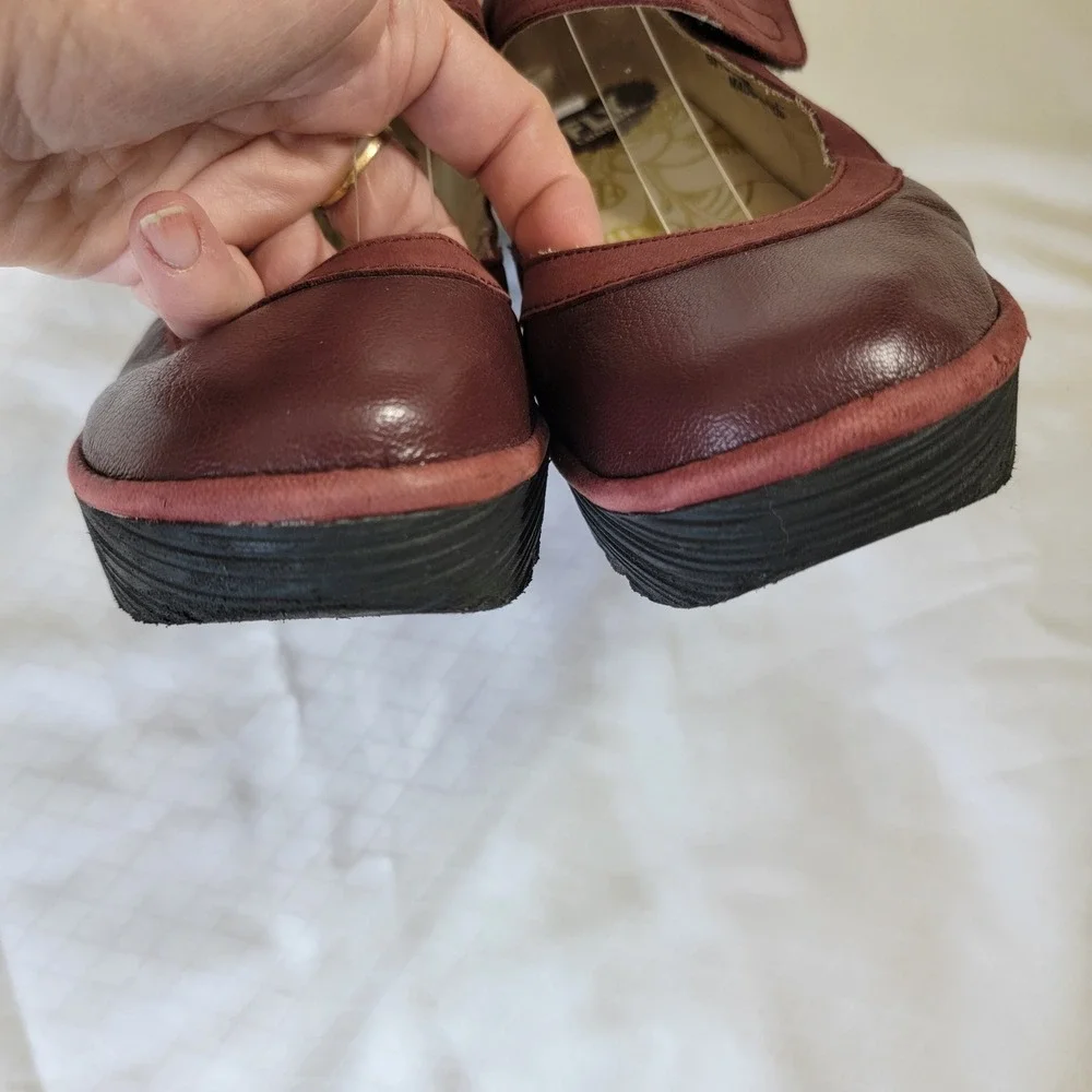 Fly London Womens Burgundy Leather Mary Jane Wedge Platform Shoes Sz 8 39 RARE